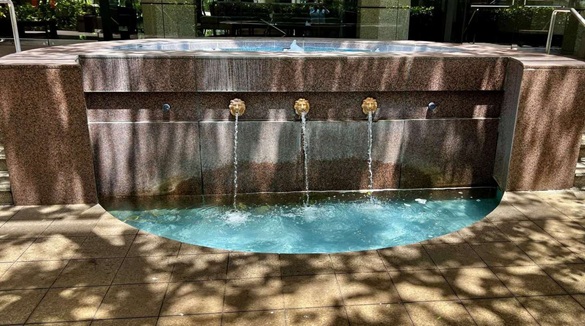 Efflorescence on vertical and horizontal stone surfaces.